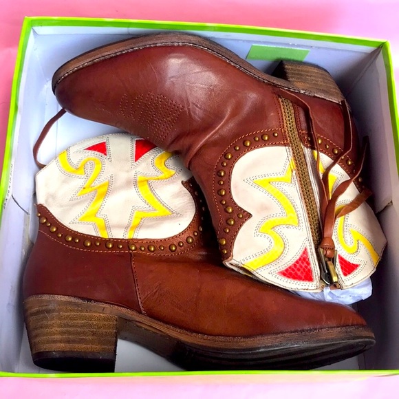 New brown/light gray Sam Edelman leather booties - Picture 5 of 6